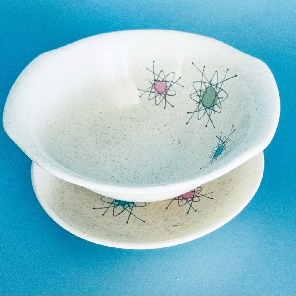 VTG Grant Crest Tempo Atomic Starburst Bowls – MCM Speckled Pink Teal (Set of 2)